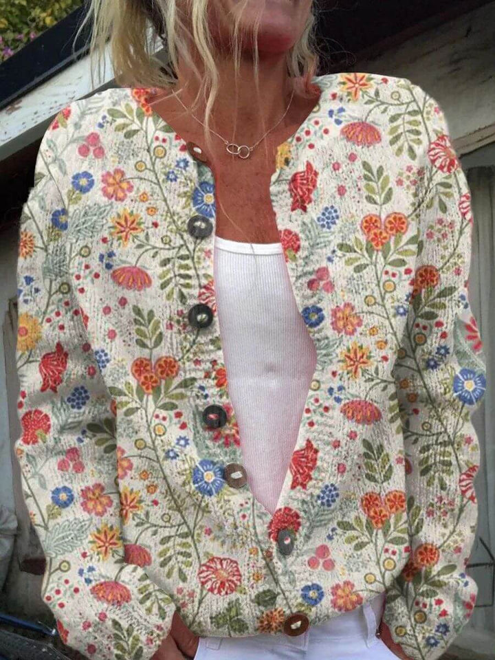 Serena™ - Myk Ribbestrikket Cardigan med Blomster