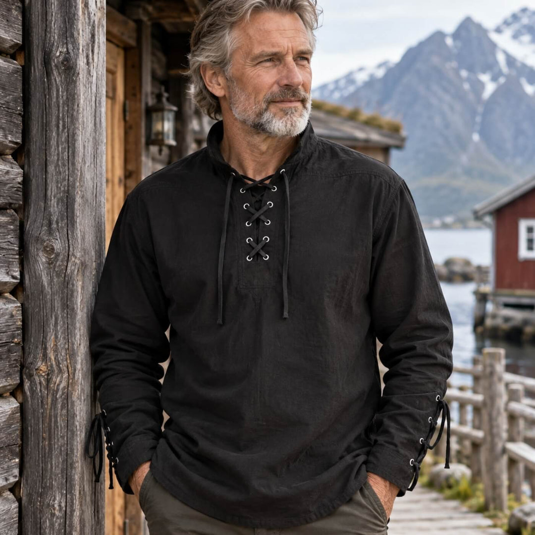 Simen™ - Middelalderinspirert genser med snøring og lange ermer