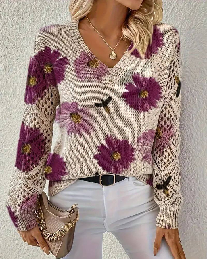 Ulrika™ - Elegant Blomstrete Strikkegenser