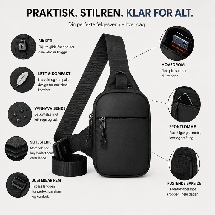 Roven™ – Justerbar Stropp Unisex Sling Brystveske