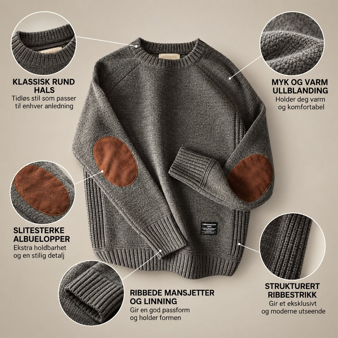 Lucas™ – Ribbete Crewneck Genser med Albuelapper