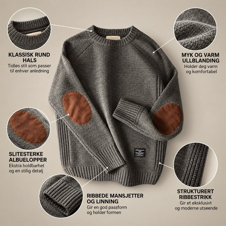 Lucas™ – Ribbete Crewneck Genser med Albuelapper