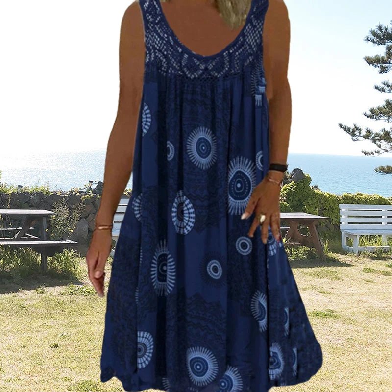Hedda™ – Heklet Hals Midikjole i Bohem Stil