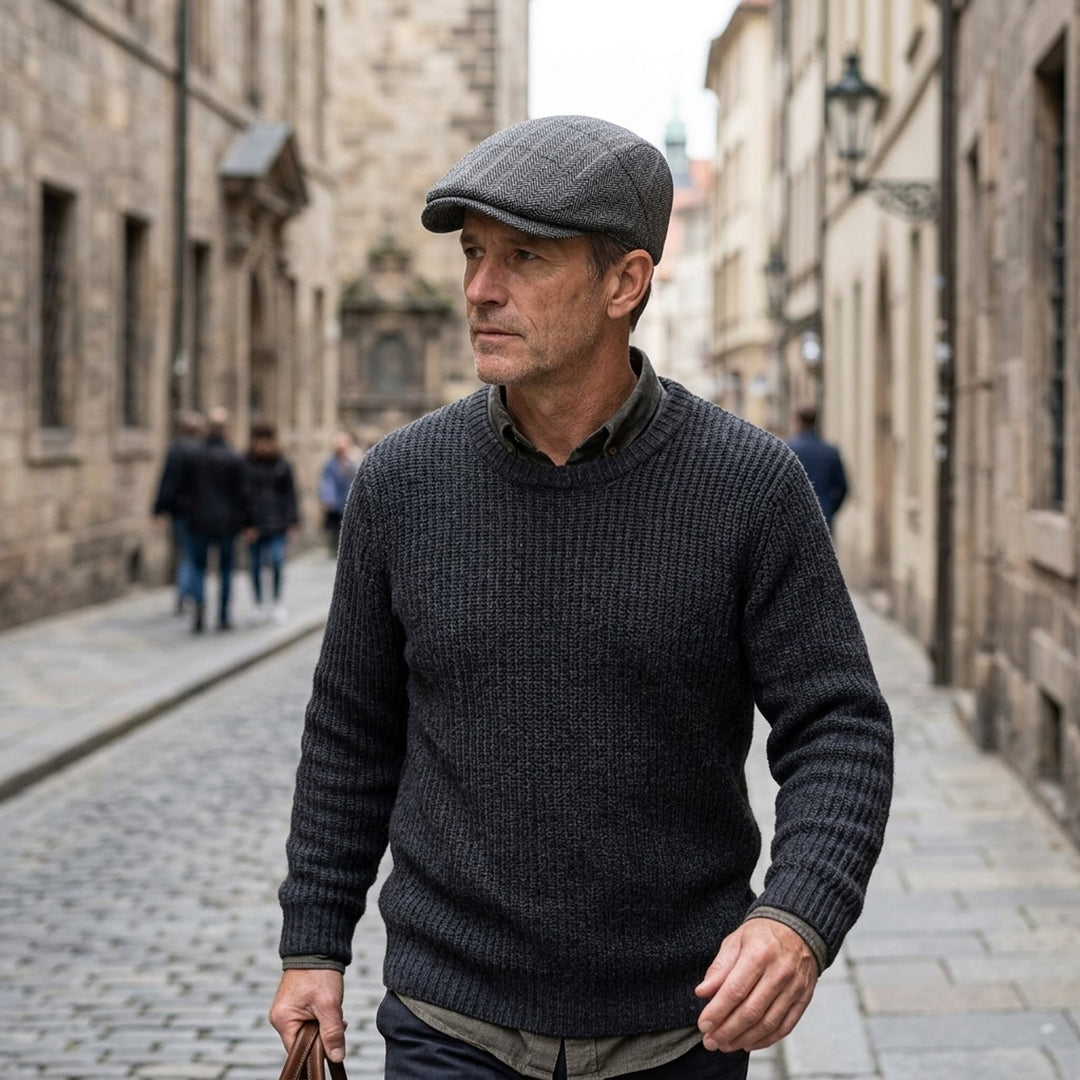 Mikkel™ – Strukturert herringbone flat cap med justerbar stropp