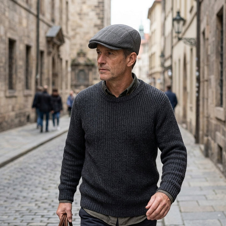 Mikkel™ – Strukturert herringbone flat cap med justerbar stropp