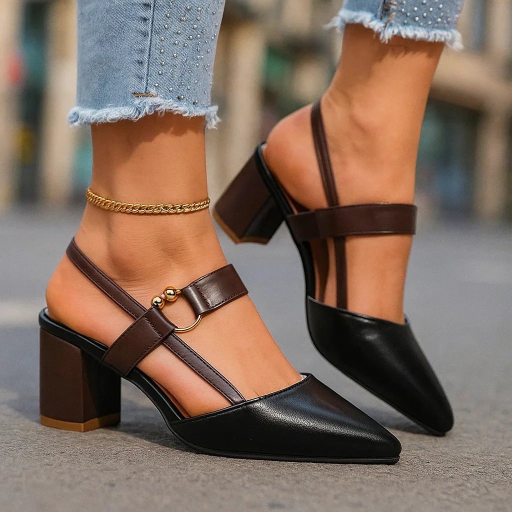Grete™ – Spiss Slingback Blokkhæl Pumps