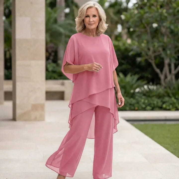 Ingrid™ – Drapert V-hals Topp med Bred Beina Palazzo Sett
