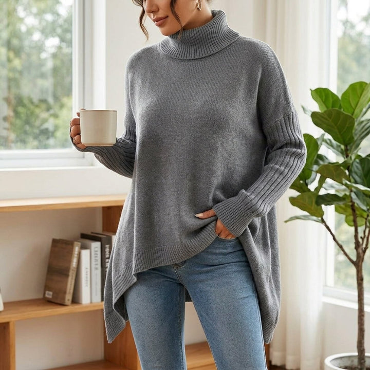 Maud™ – Oversized høyhalset genser med høy/lav design