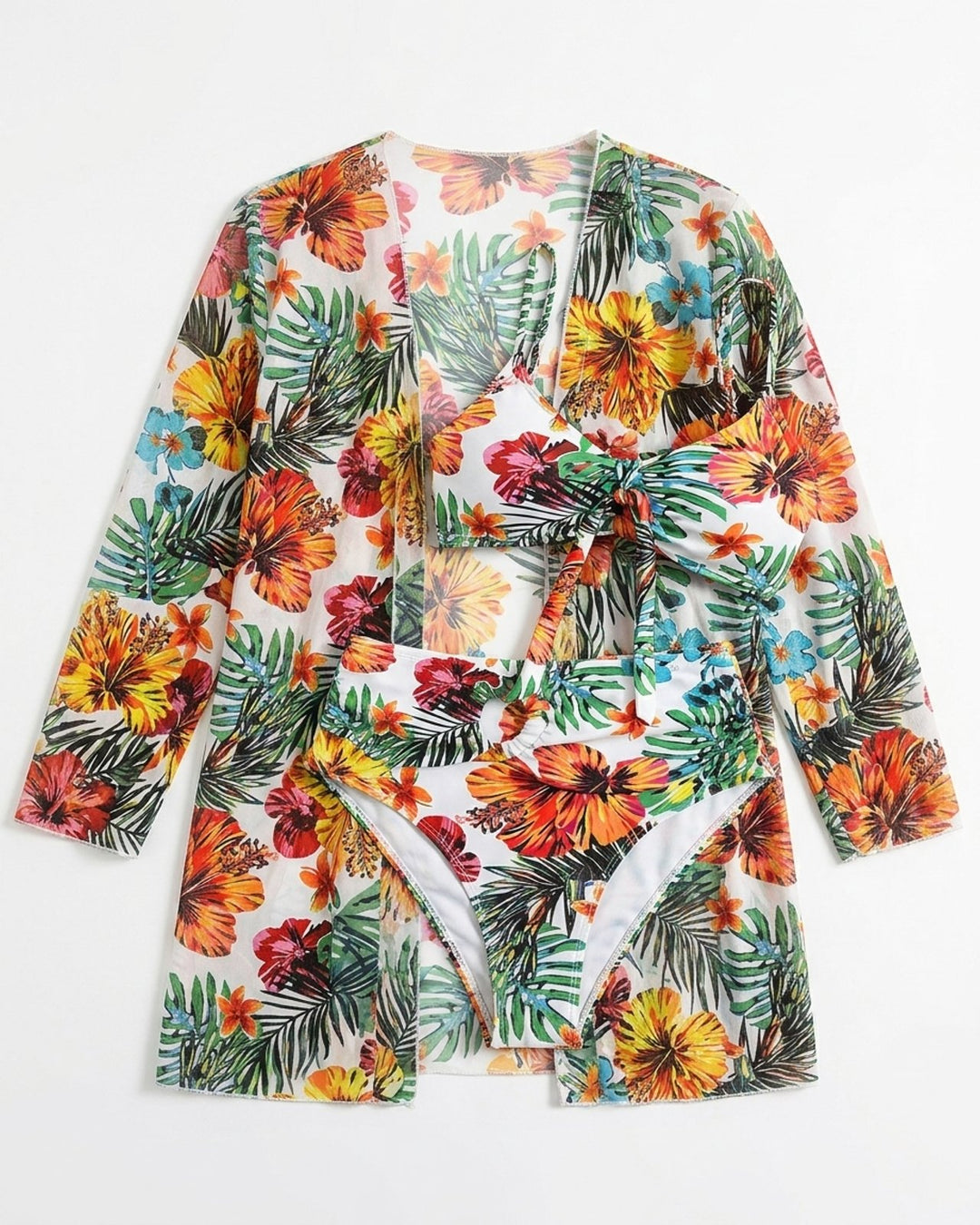 Runa™ – Blomstertrykk Bikini Sett med Cover-Up