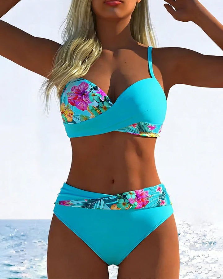 Mari™ – Blomstrete Kontrast Bralette Bikini Sett