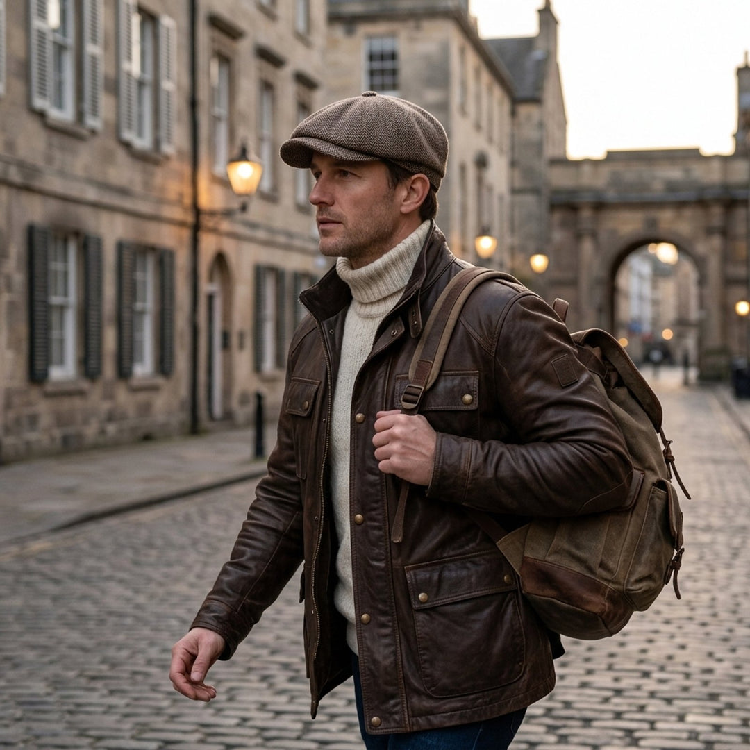 David™ – Herringbone Newsboy Caps med Knappekrone