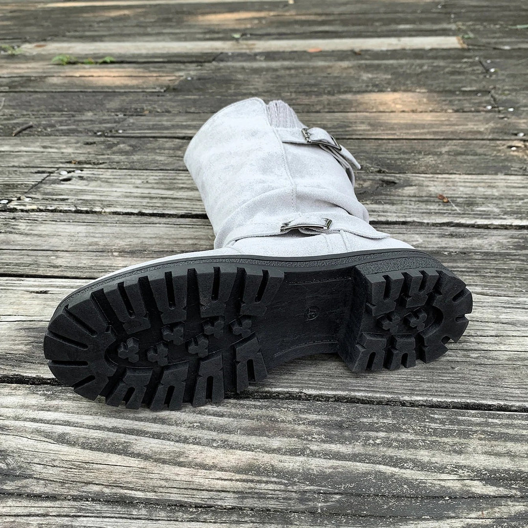 Laila™ – Buckled Mid-Calf Strikkede Mansjettstøvler