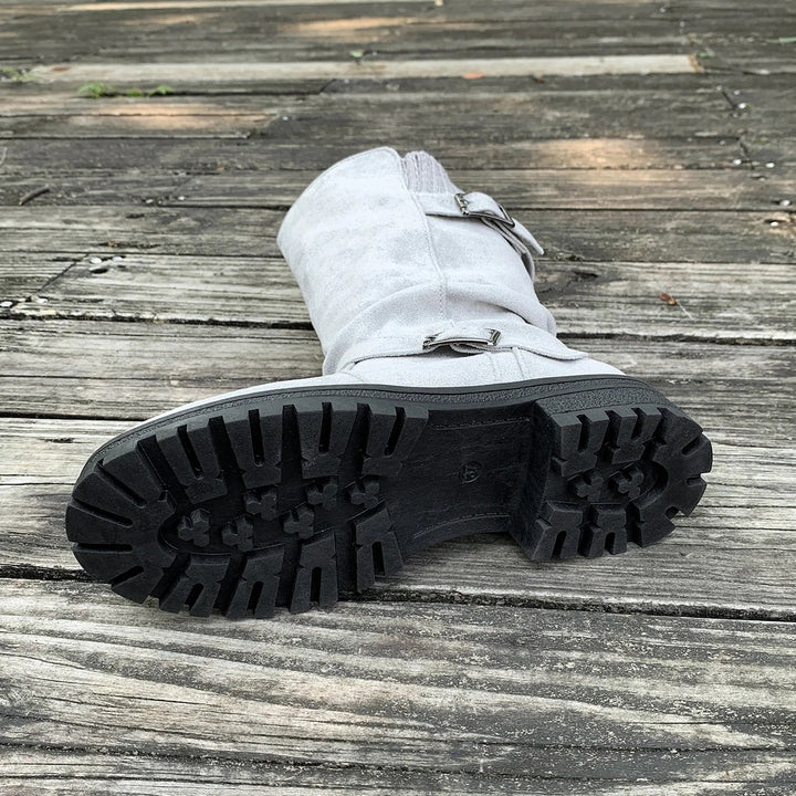 Laila™ – Buckled Mid-Calf Strikkede Mansjettstøvler