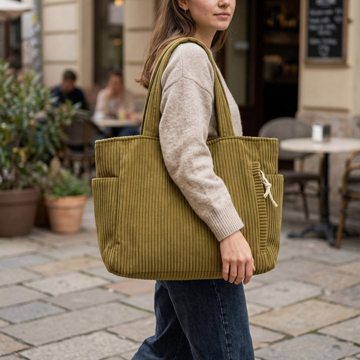 Greta™ – Ribbede Corduroy Strukturert Tote Bag