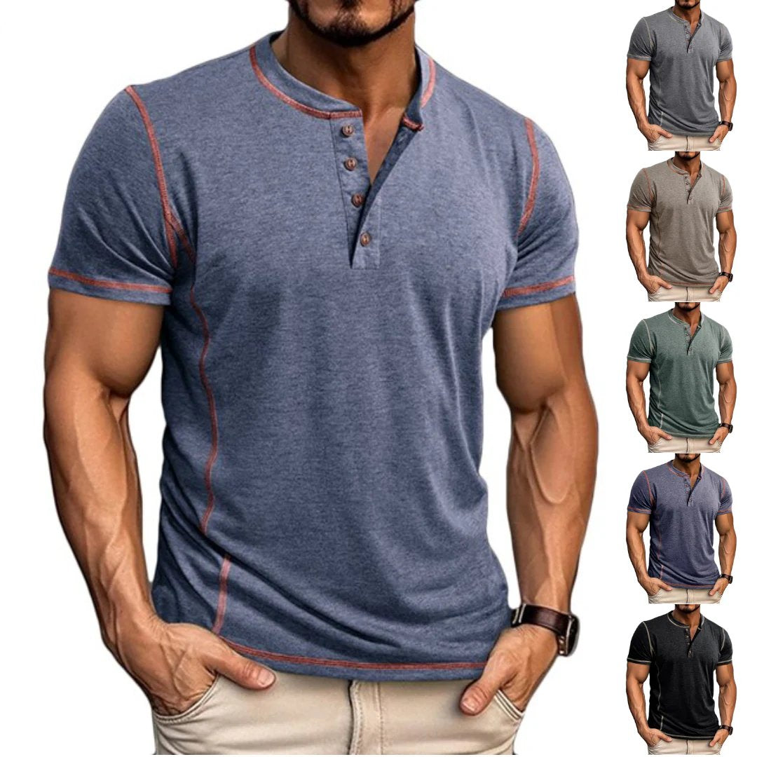 Tobias™ – T-skjorte med kontrastsøm og Henley-design