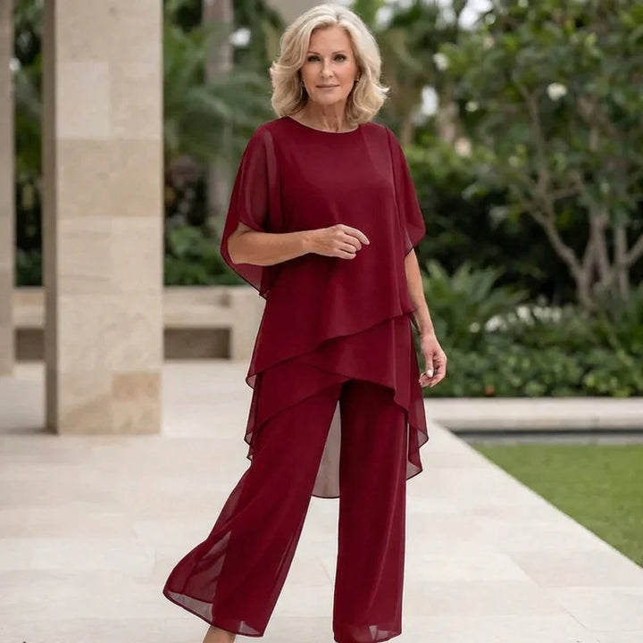 Ingrid™ – Drapert V-hals Topp med Bred Beina Palazzo Sett