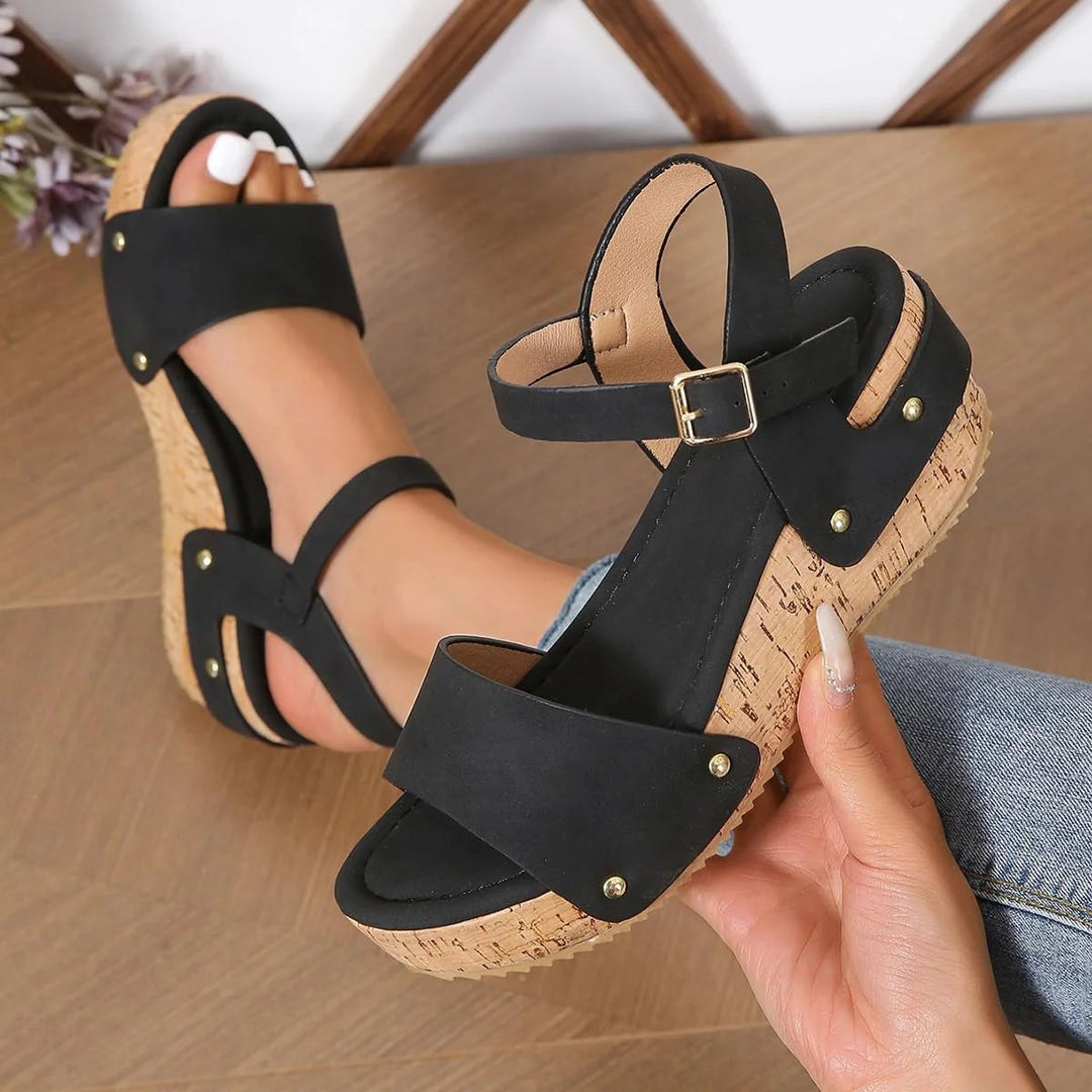 Henrikke™ – Ankelstropp Kork Wedge Plattformsandaler