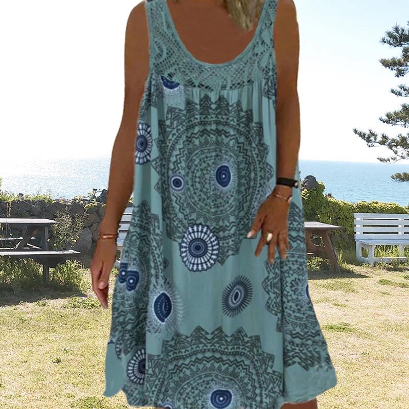 Hedda™ – Heklet Hals Midikjole i Bohem Stil