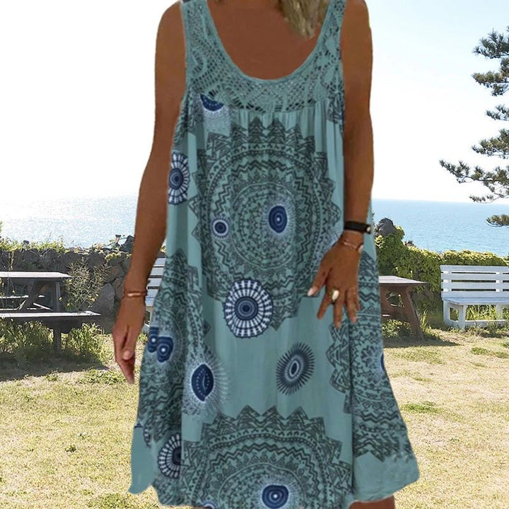 Hedda™ – Heklet Hals Midikjole i Bohem Stil