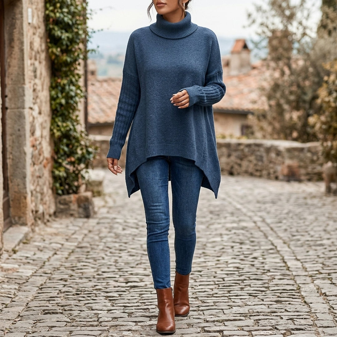 Maud™ – Oversized høyhalset genser med høy/lav design