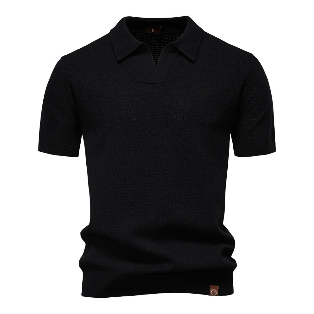 Hugo™ – | Strukturert Strikket Polo med Åpen Krage