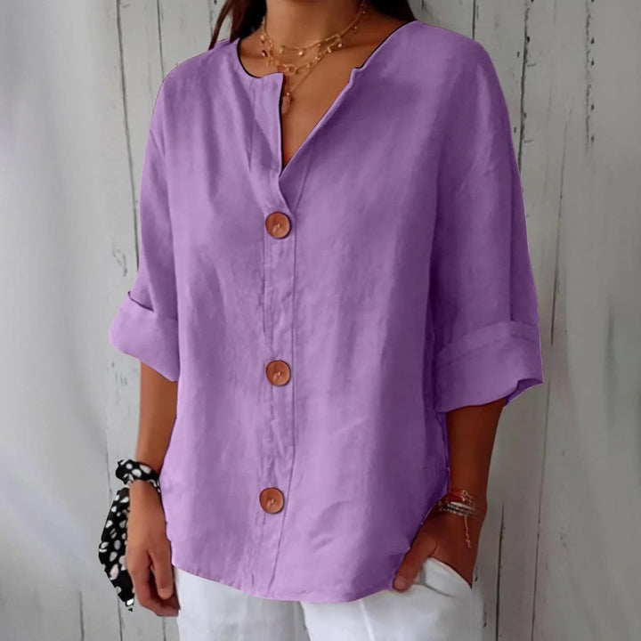 Karin™ – Pustende Løs Passform Knappefront Bluse