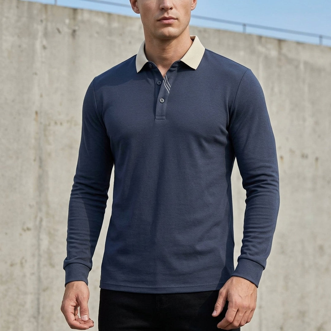 Casper™ – Langermet Polo Skjorte med Kontrasterende Krage