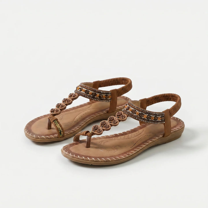 Marthe™ – | Boho Perlebelagte Ortopediske Flate Sandaler