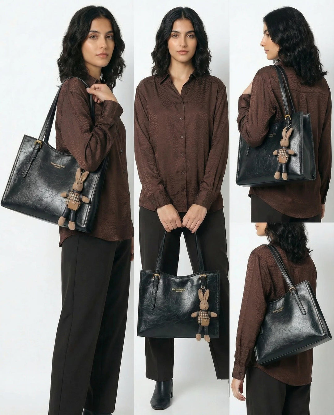 Karoline™ – Strukturert vegan skinn totebag med charm