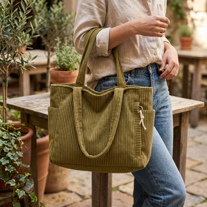 Greta™ – Ribbede Corduroy Strukturert Tote Bag