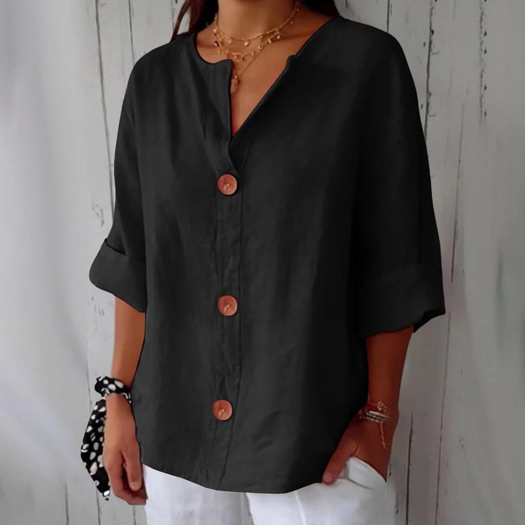 Karin™ – Pustende Løs Passform Knappefront Bluse