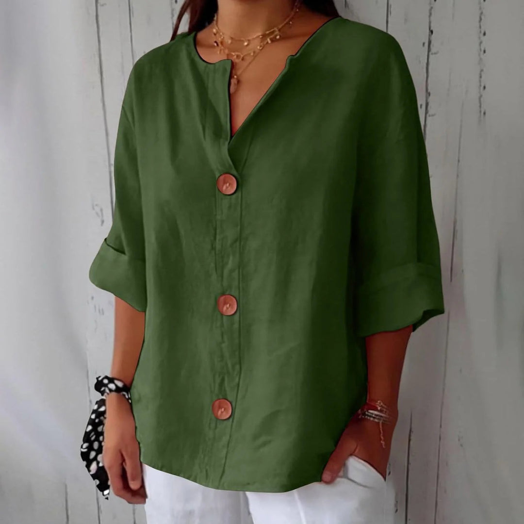 Karin™ – Pustende Løs Passform Knappefront Bluse