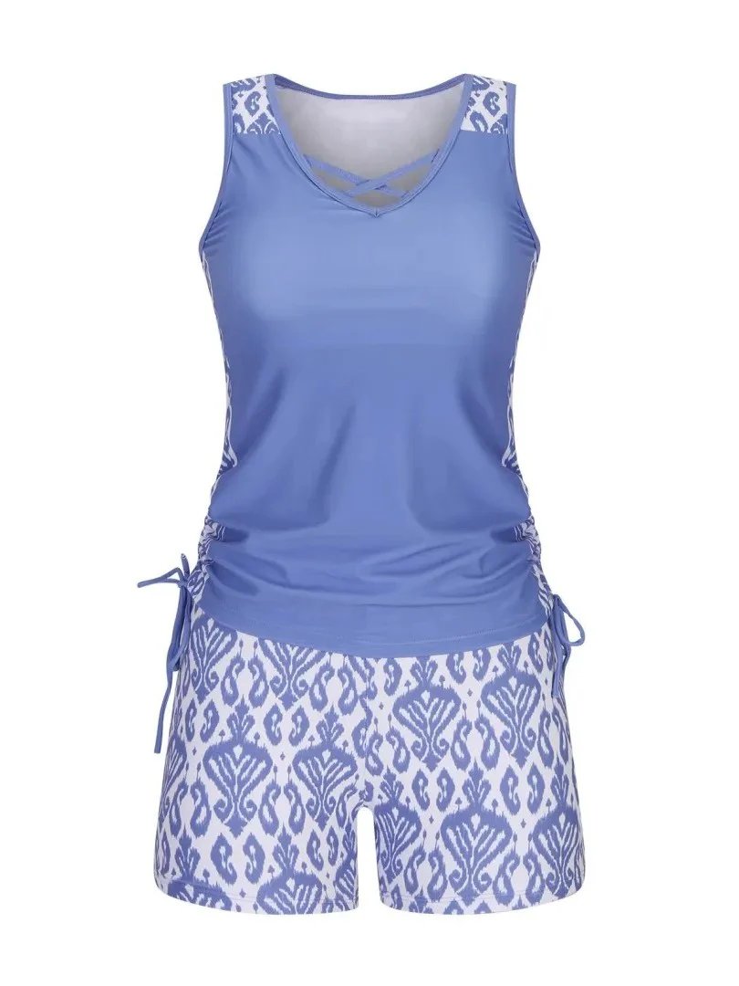 Sara™ – V-hals Geometrisk Mønster Tankini Sett
