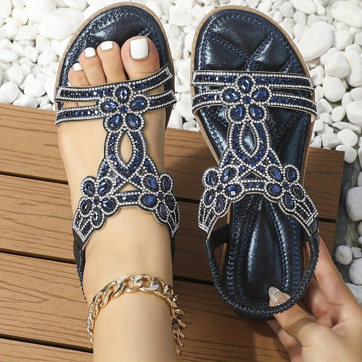 Inga™ – Rhinestone-dekorert ortopedisk flate sandaler