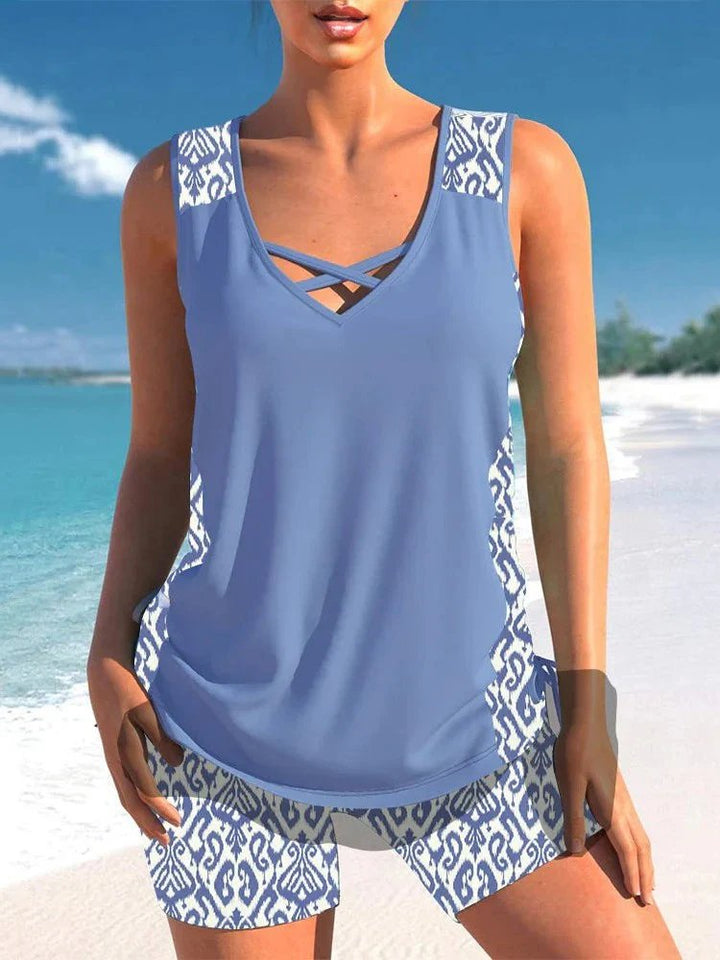 Sara™ – V-hals Geometrisk Mønster Tankini Sett