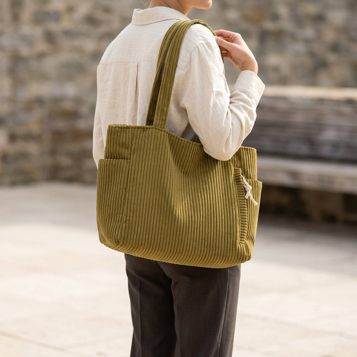 Greta™ – Ribbede Corduroy Strukturert Tote Bag
