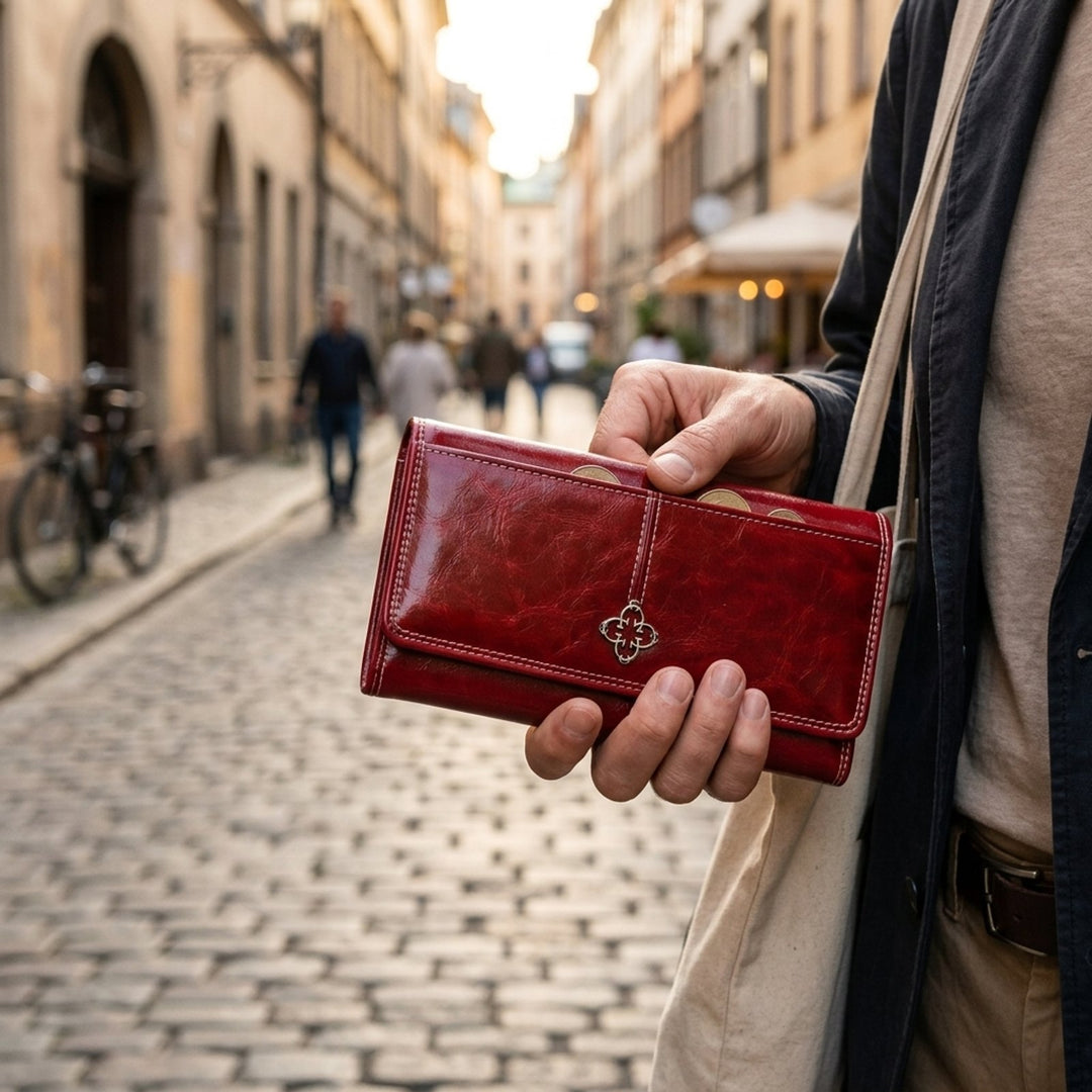Victoria™ – Ekte skinn tri-fold lommebok med dekorativt hardware