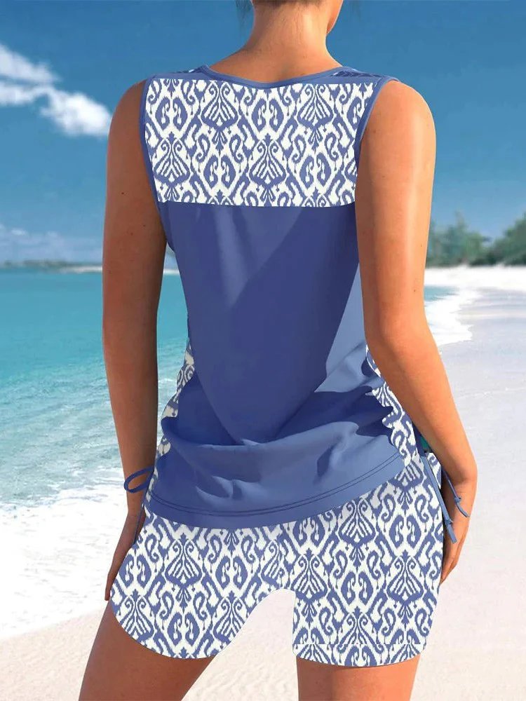 Sara™ – V-hals Geometrisk Mønster Tankini Sett