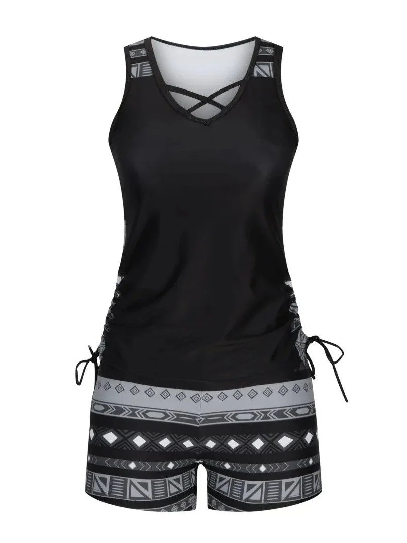 Sara™ – V-hals Geometrisk Mønster Tankini Sett