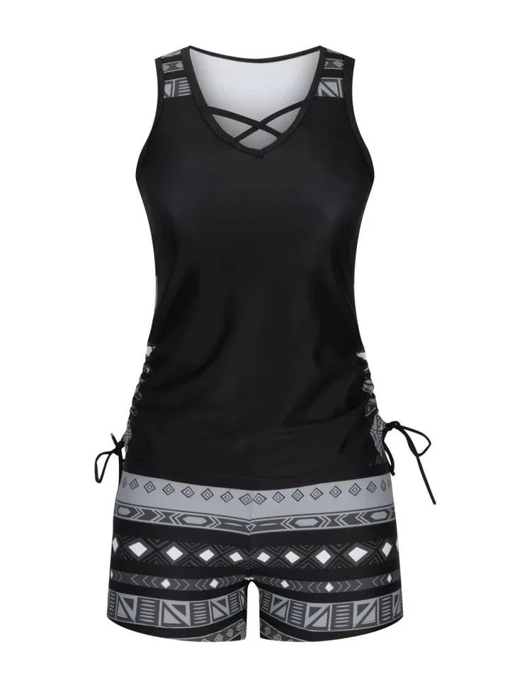 Sara™ – V-hals Geometrisk Mønster Tankini Sett