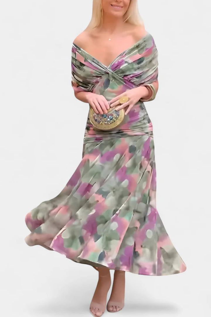Marit™ – V-hals Blomsterbrodert Plisserte Maxikjole
