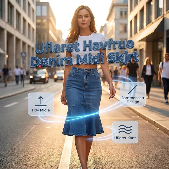 Mille™ – Høy midje flared midi jeanskjørt