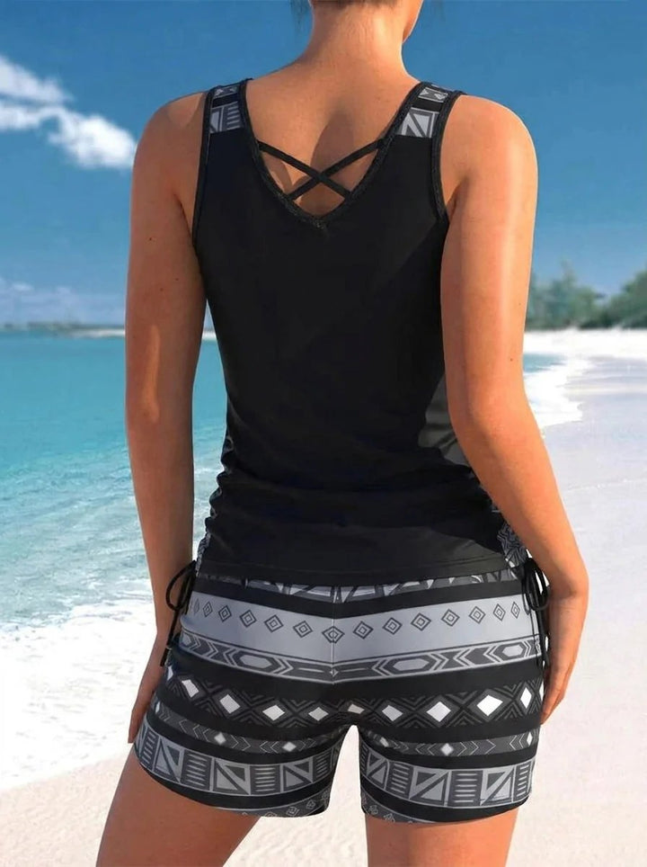 Sara™ – V-hals Geometrisk Mønster Tankini Sett