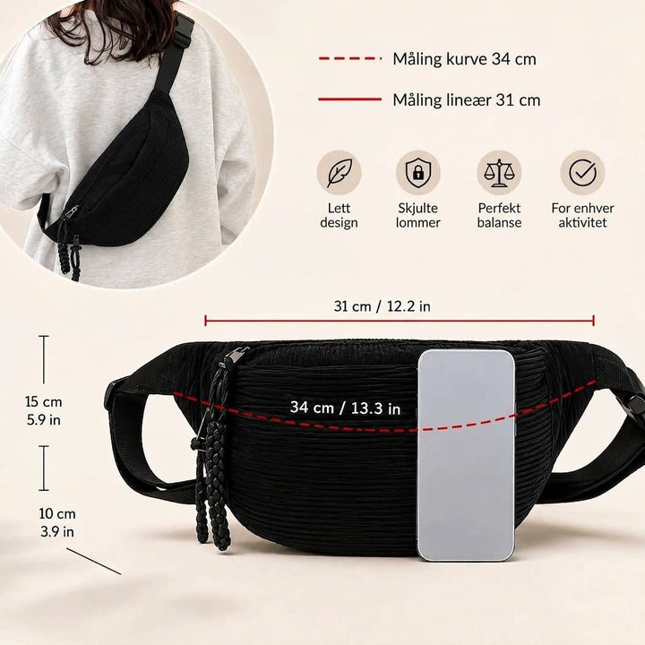 Sunniva™ – Ribbete Justerbar Crossbody Belteveske