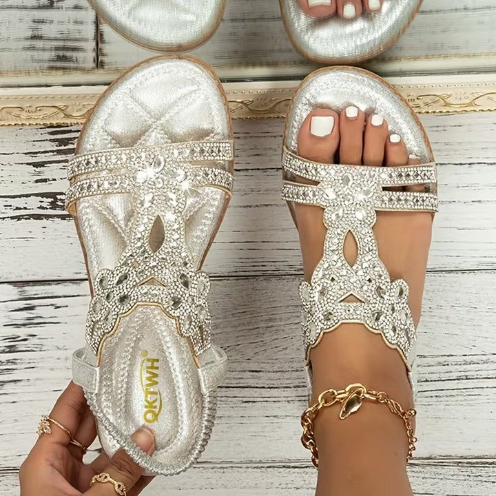 Natalia™ – Rhinestone-dekorert ortopedisk flate sandaler