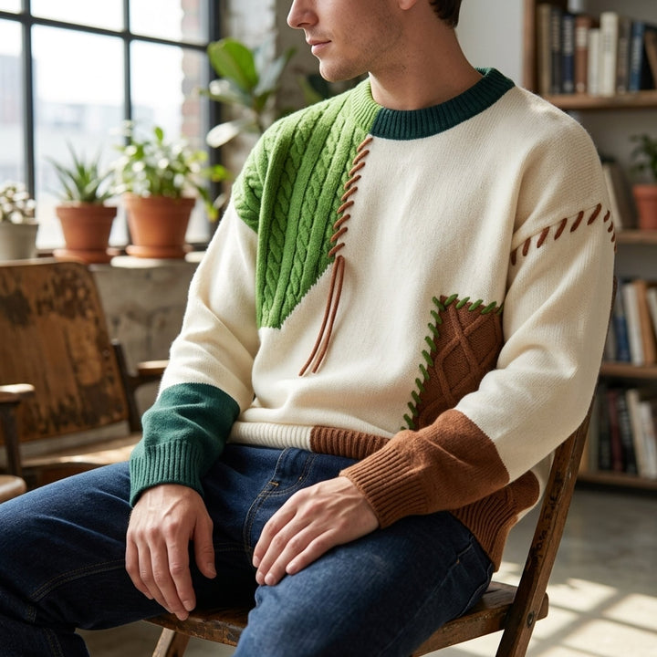 Aksel™ – Fargeblokk Kabelstrikk Crewneck Genser