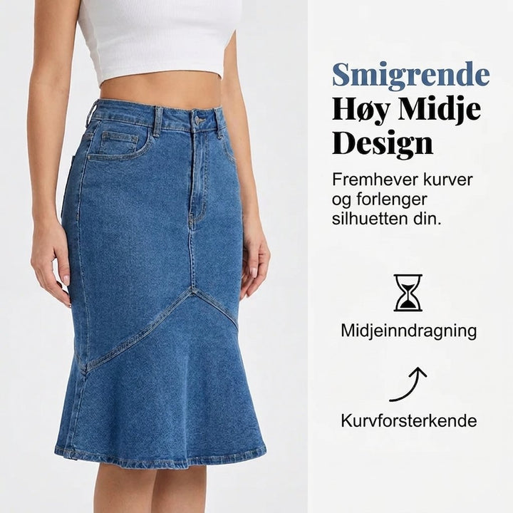 Mille™ – Høy midje flared midi jeanskjørt