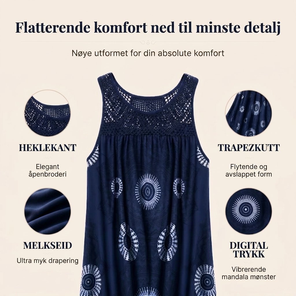 Hedda™ – Heklet Hals Midikjole i Bohem Stil