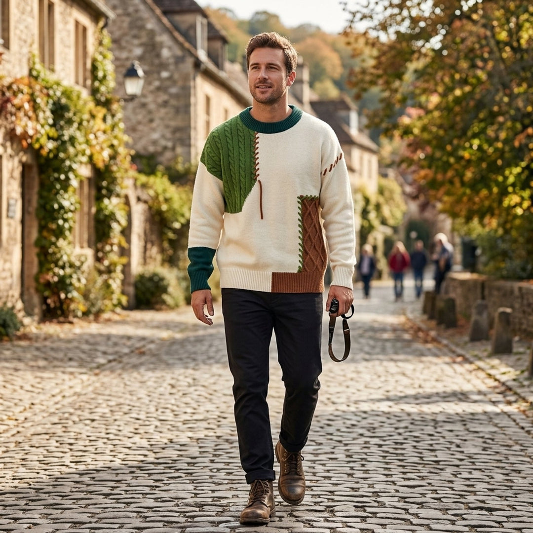 Aksel™ – Fargeblokk Kabelstrikk Crewneck Genser