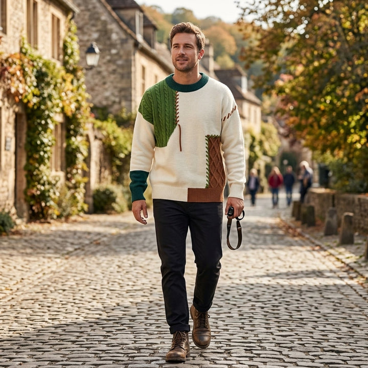 Aksel™ – Fargeblokk Kabelstrikk Crewneck Genser
